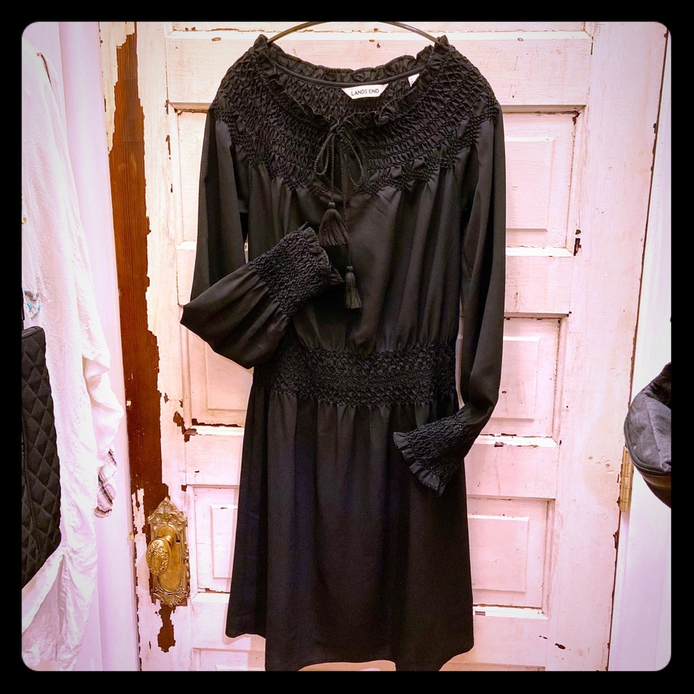 Lands End Smocked Peasant Dress Black Size 4